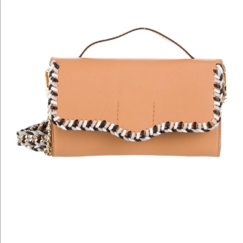 Rebecca Minkoff Crossbody Braided Tassel Chain Tan